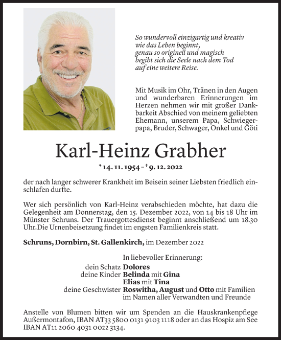 Todesanzeigen Von Karl Heinz Grabher Todesanzeigen Vorarlberger