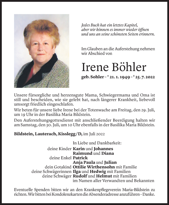 Gedenkkerzen Von Irene B Hler Todesanzeigen Vorarlberger Nachrichten