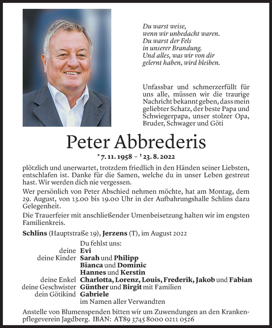 Todesanzeigen Von Peter Abbrederis Todesanzeigen Vorarlberger Nachrichten