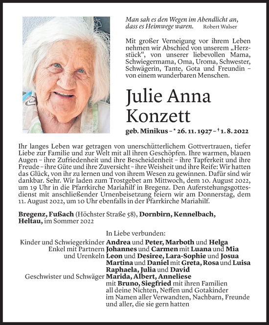 Todesanzeigen Von Julie Anna Konzett Todesanzeigen Vorarlberger