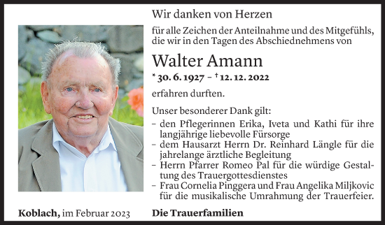 Todesanzeigen Von Walter Amann Todesanzeigen Vorarlberger Nachrichten