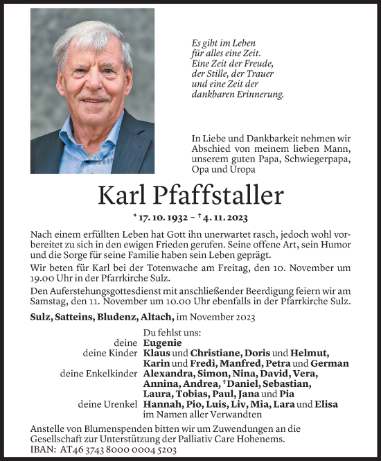 Todesanzeigen Von Karl Pfaffstaller Todesanzeigen Vorarlberger