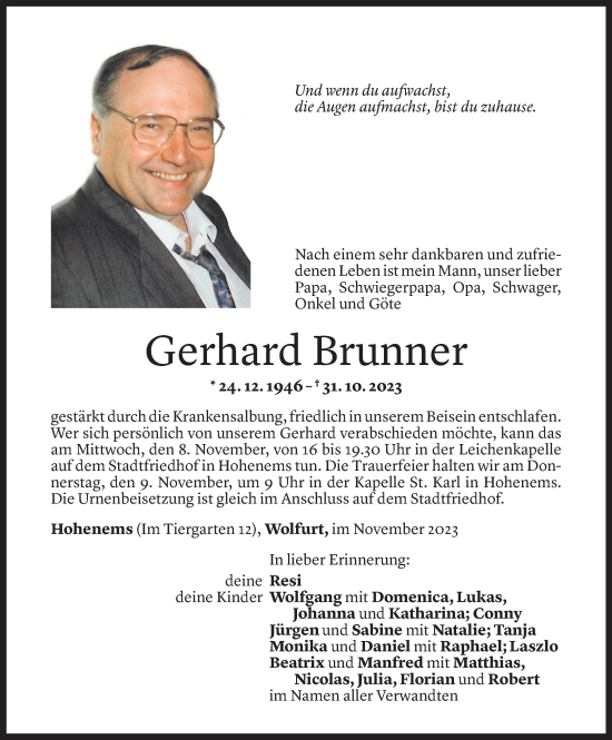 Todesanzeigen Von Gerhard Brunner Todesanzeigen Vorarlberger Nachrichten