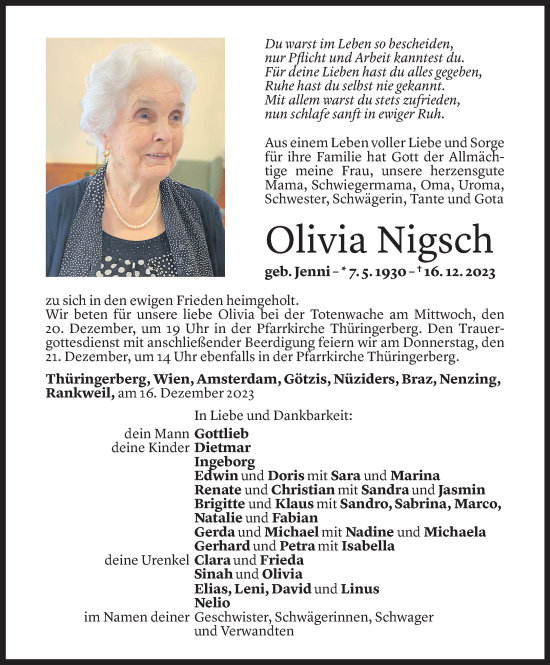 Todesanzeigen Von Olivia Nigsch Todesanzeigen Vorarlberger Nachrichten