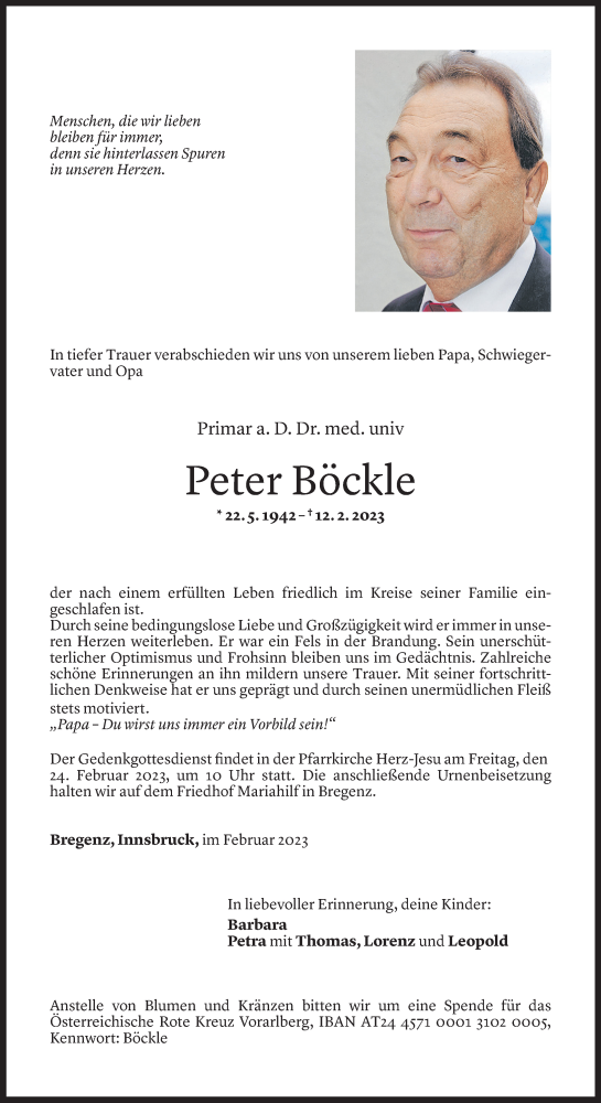 Gedenkkerzen von Peter Böckle Todesanzeigen Vorarlberger Nachrichten