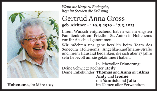 Todesanzeigen Von Gertrud Anna Gross Todesanzeigen Vorarlberger