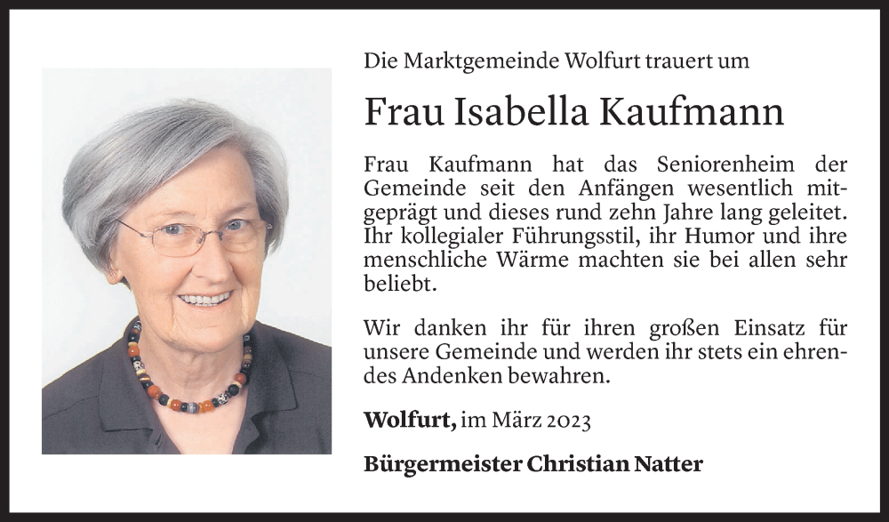 Todesanzeigen Von Isabella Kaufmann Todesanzeigen Vorarlberger