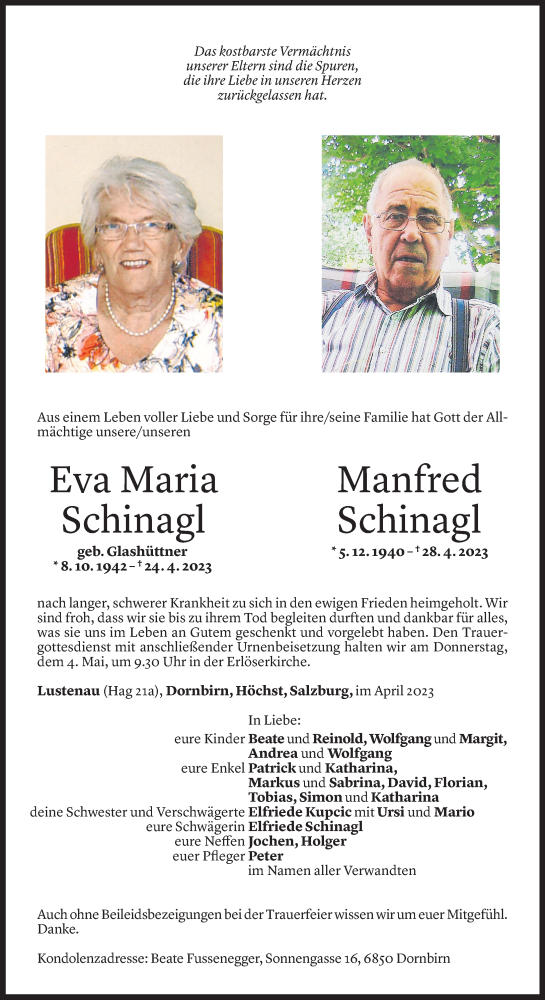 Todesanzeigen Von Eva Maria Und Manfred Schinagl Todesanzeigen