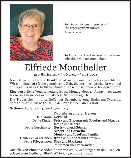 Todesanzeigen Von Elfriede Montibeller Todesanzeigen Vorarlberger