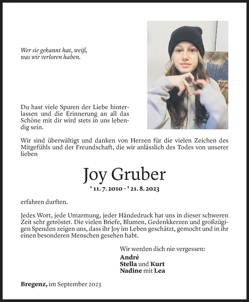 Todesanzeigen Von Joy Gruber Todesanzeigen Vorarlberger Nachrichten