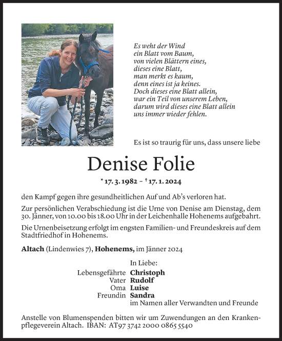 Todesanzeigen Von Denise Folie Todesanzeigen Vorarlberger Nachrichten