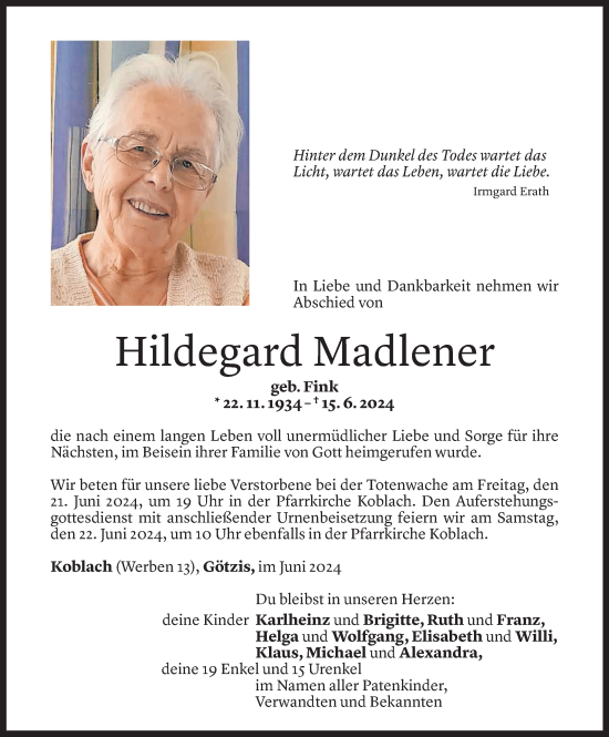 Todesanzeigen Von Hildegard Madlener Todesanzeigen Vorarlberger