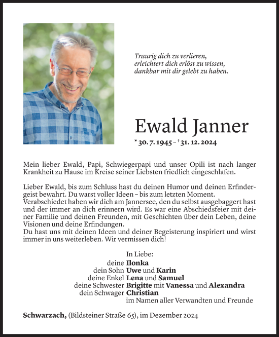 Todesanzeigen Von Ewald Janner Todesanzeigen Vorarlberger Nachrichten