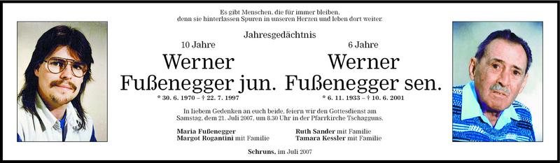  Todesanzeige für Werner Fußenegger vom 18.07.2007 aus Vorarlberger Nachrichten