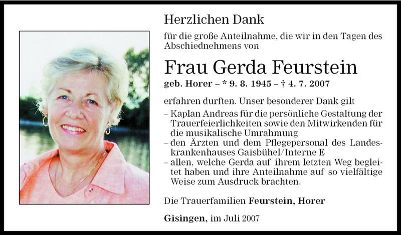 Todesanzeigen Von Gerda Feurstein | Todesanzeigen Vorarlberger Nachrichten