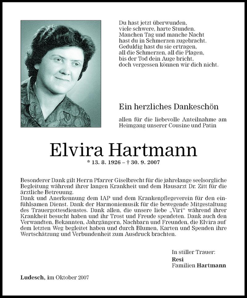 Todesanzeigen von Elvira Hartmann | Todesanzeigen Vorarlberger Nachrichten