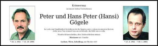 Todesanzeige von Peter und Hans Peter (Hansi) Gögele von Vorarlberger Nachrichten