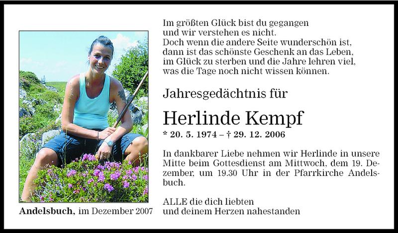  Todesanzeige für Herlinde Kempf vom 17.12.2007 aus Vorarlberger Nachrichten