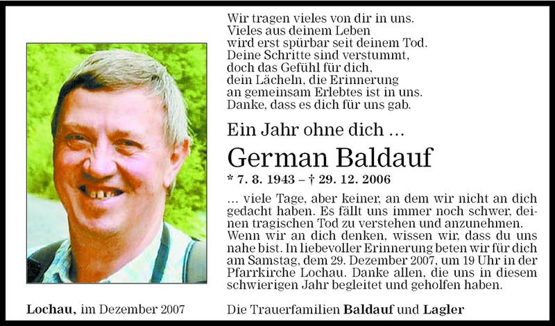  Todesanzeige für German Baldauf vom 27.12.2007 aus Vorarlberger Nachrichten