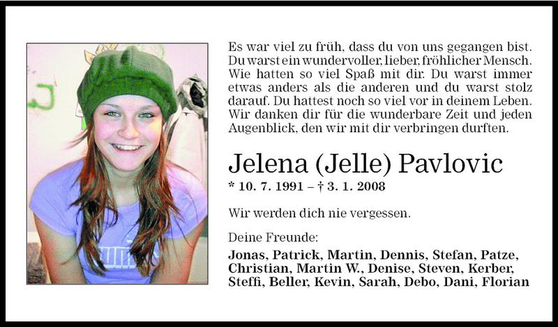  Todesanzeige für Jelena Pavlovic vom 08.01.2008 aus Vorarlberger Nachrichten