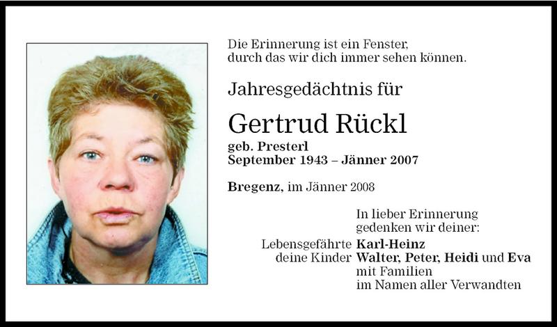  Todesanzeige für Gertrud Rückl vom 12.01.2008 aus Vorarlberger Nachrichten