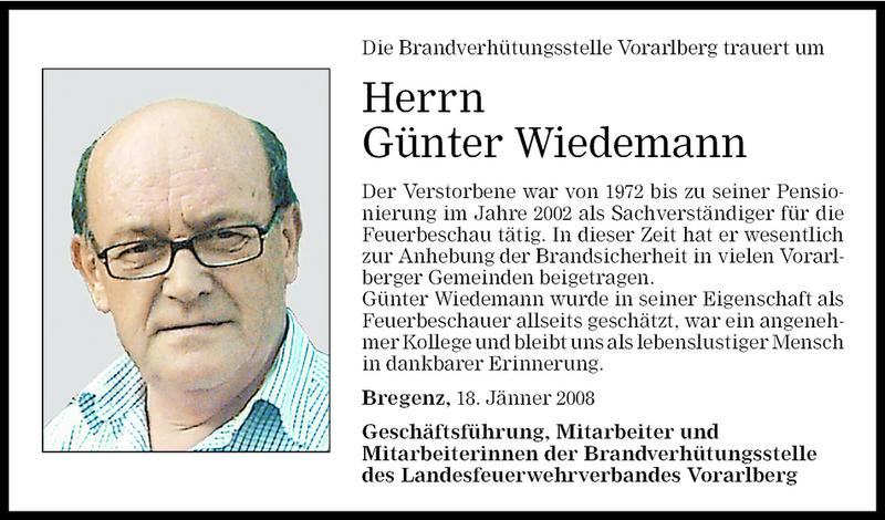  Todesanzeige für Günter Wiedemann vom 18.01.2008 aus Vorarlberger Nachrichten