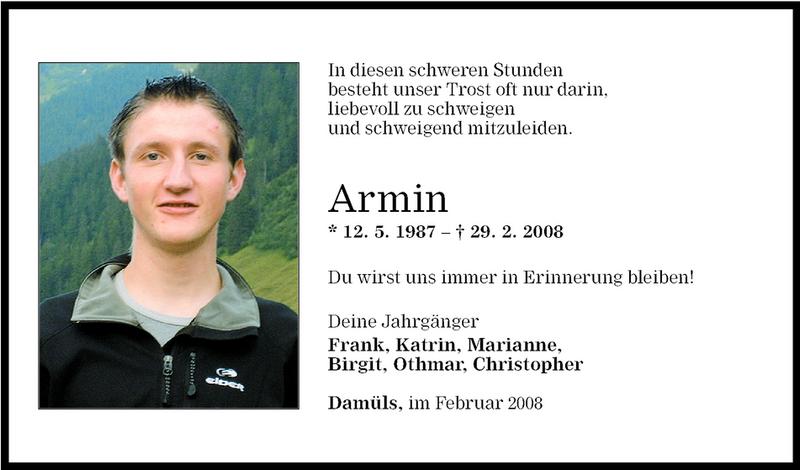  Todesanzeige für Armin Türtscher vom 03.03.2008 aus Vorarlberger Nachrichten
