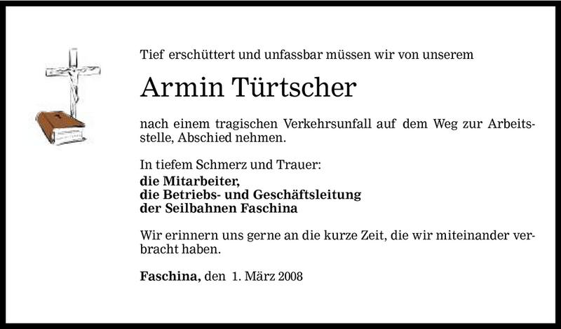  Todesanzeige für Armin Türtscher vom 03.03.2008 aus Vorarlberger Nachrichten