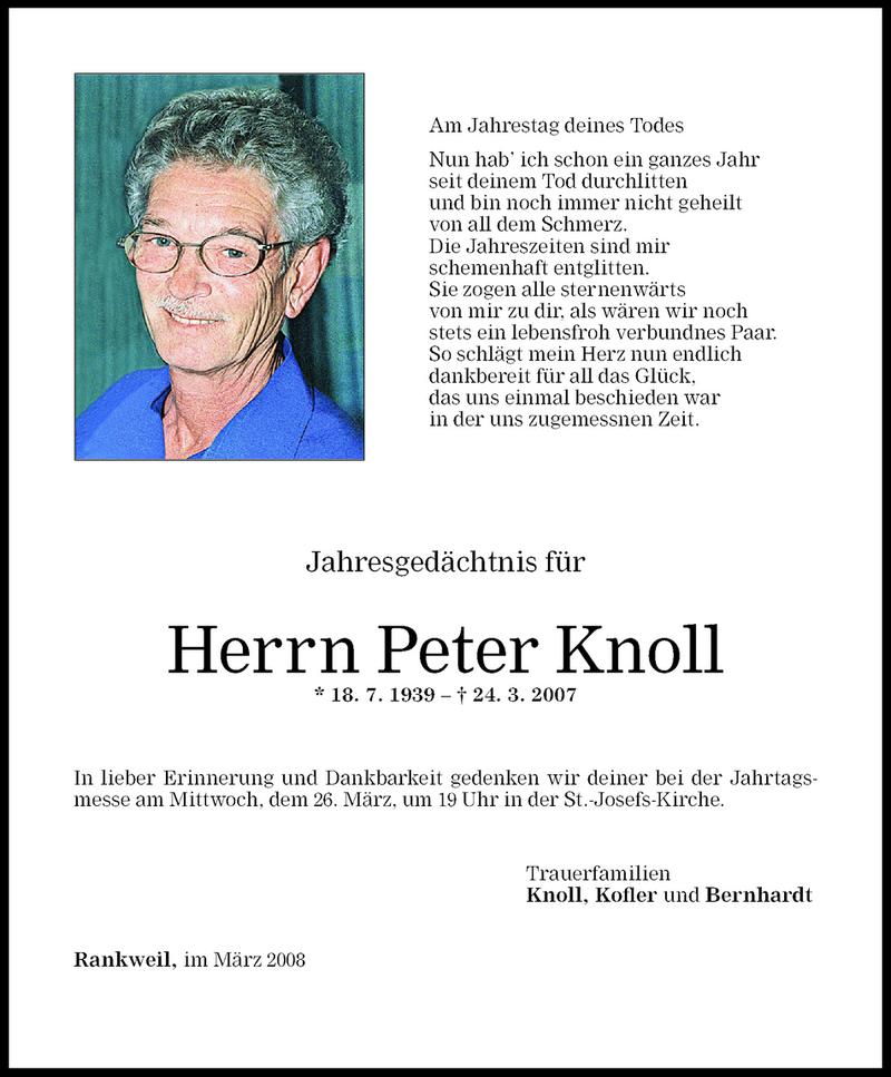  Todesanzeige für Peter Knoll vom 22.03.2008 aus Vorarlberger Nachrichten