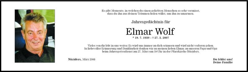  Todesanzeige für Elmar Wolf vom 25.03.2008 aus Vorarlberger Nachrichten
