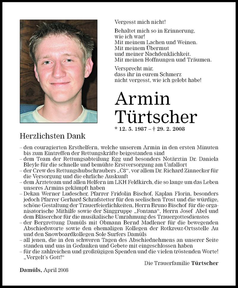  Todesanzeige für Armin Türtscher vom 01.04.2008 aus Vorarlberger Nachrichten