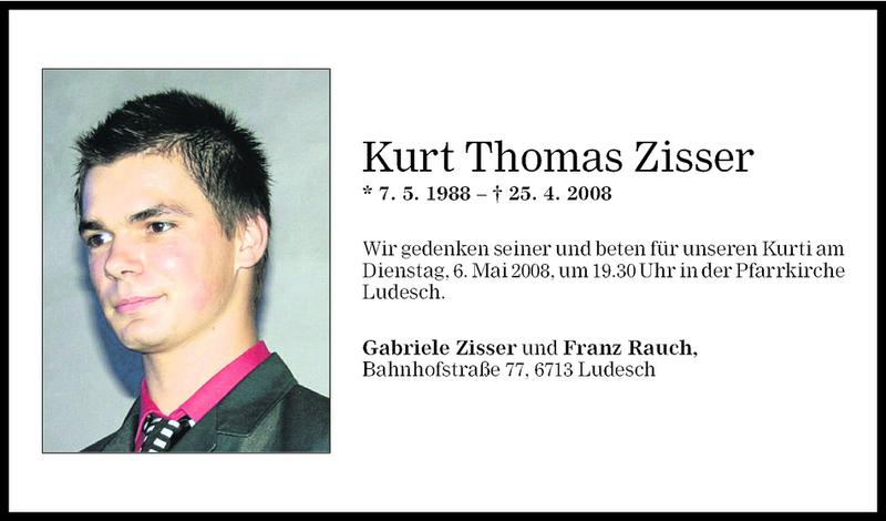  Todesanzeige für Kurt Thomas Zisser vom 03.05.2008 aus Vorarlberger Nachrichten