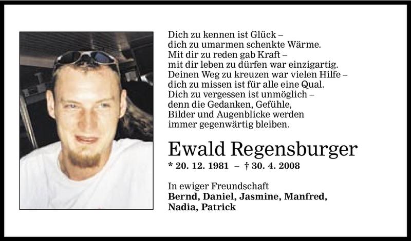  Todesanzeige für Ewald Regensburger vom 10.05.2008 aus Vorarlberger Nachrichten