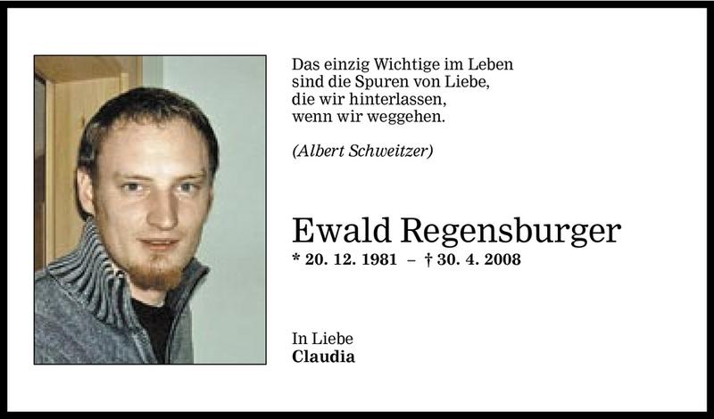  Todesanzeige für Ewald Regensburger vom 10.05.2008 aus Vorarlberger Nachrichten