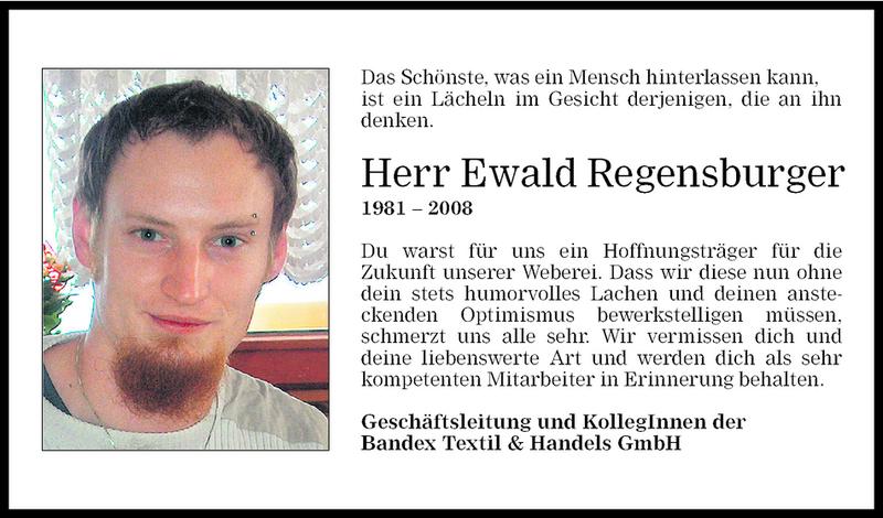  Todesanzeige für Ewald Regensburger vom 13.05.2008 aus Vorarlberger Nachrichten