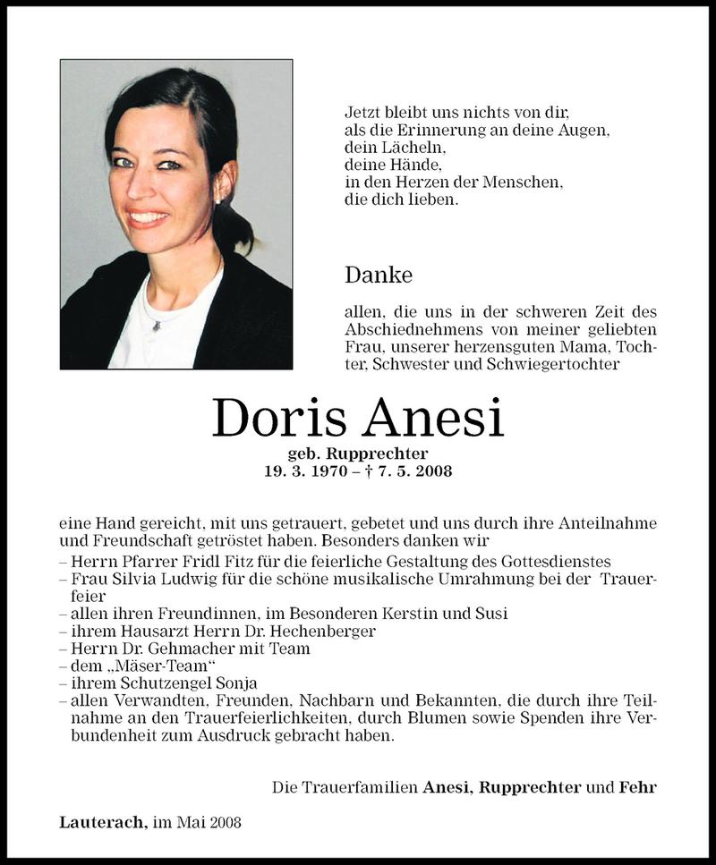  Todesanzeige für Doris Anesi vom 24.05.2008 aus Vorarlberger Nachrichten