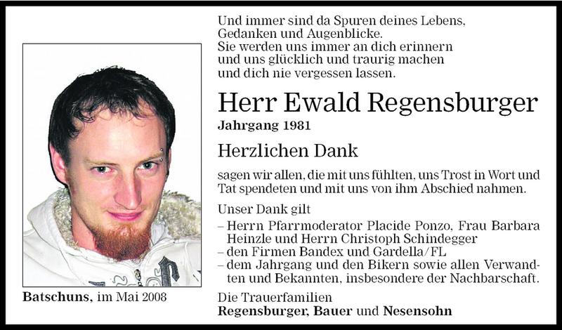  Todesanzeige für Ewald Regensburger vom 28.05.2008 aus Vorarlberger Nachrichten