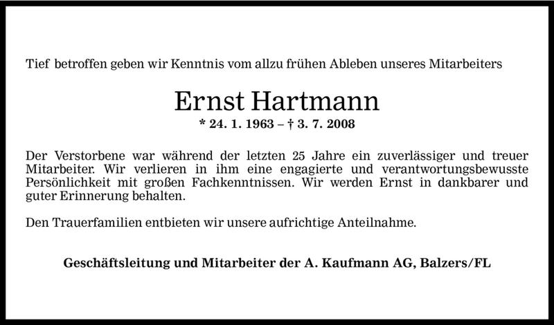  Todesanzeige für Ernst Hartmann vom 09.07.2008 aus Vorarlberger Nachrichten