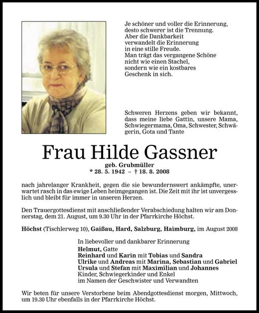 Todesanzeigen von Hilde Gassner | Todesanzeigen Vorarlberger Nachrichten