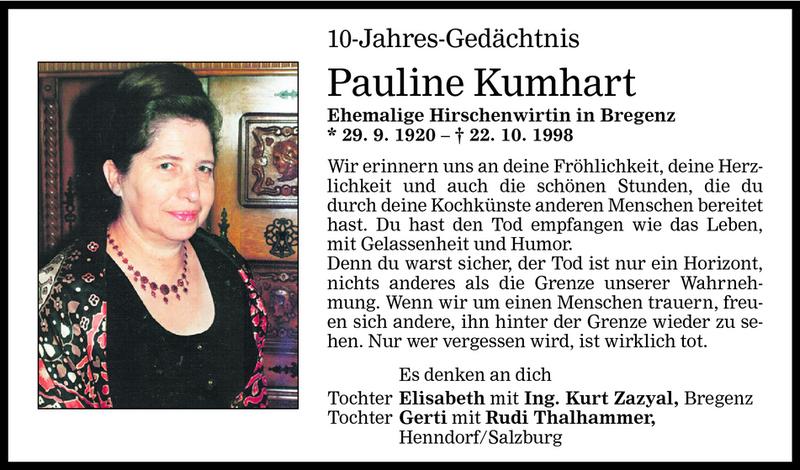  Todesanzeige für Paula Kumhart vom 22.10.2008 aus Vorarlberger Nachrichten