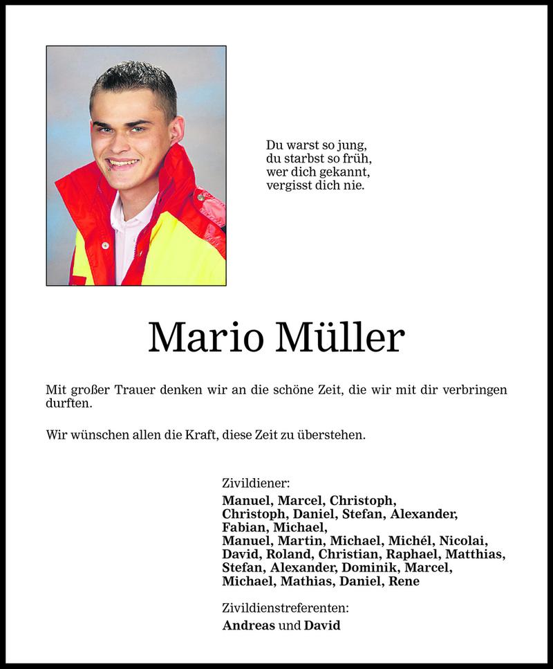  Todesanzeige für Mario Müller vom 05.11.2008 aus Vorarlberger Nachrichten