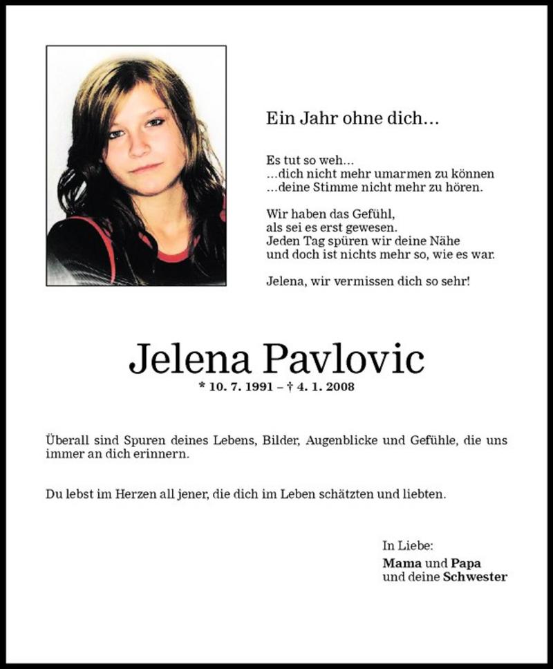  Todesanzeige für Jelena Pavlovic vom 03.01.2009 aus Vorarlberger Nachrichten