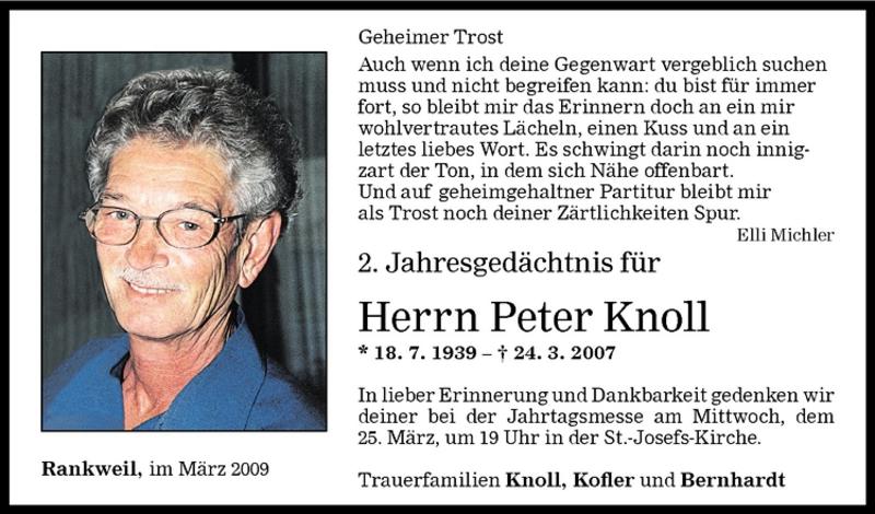  Todesanzeige für Peter Knoll vom 21.03.2009 aus Vorarlberger Nachrichten