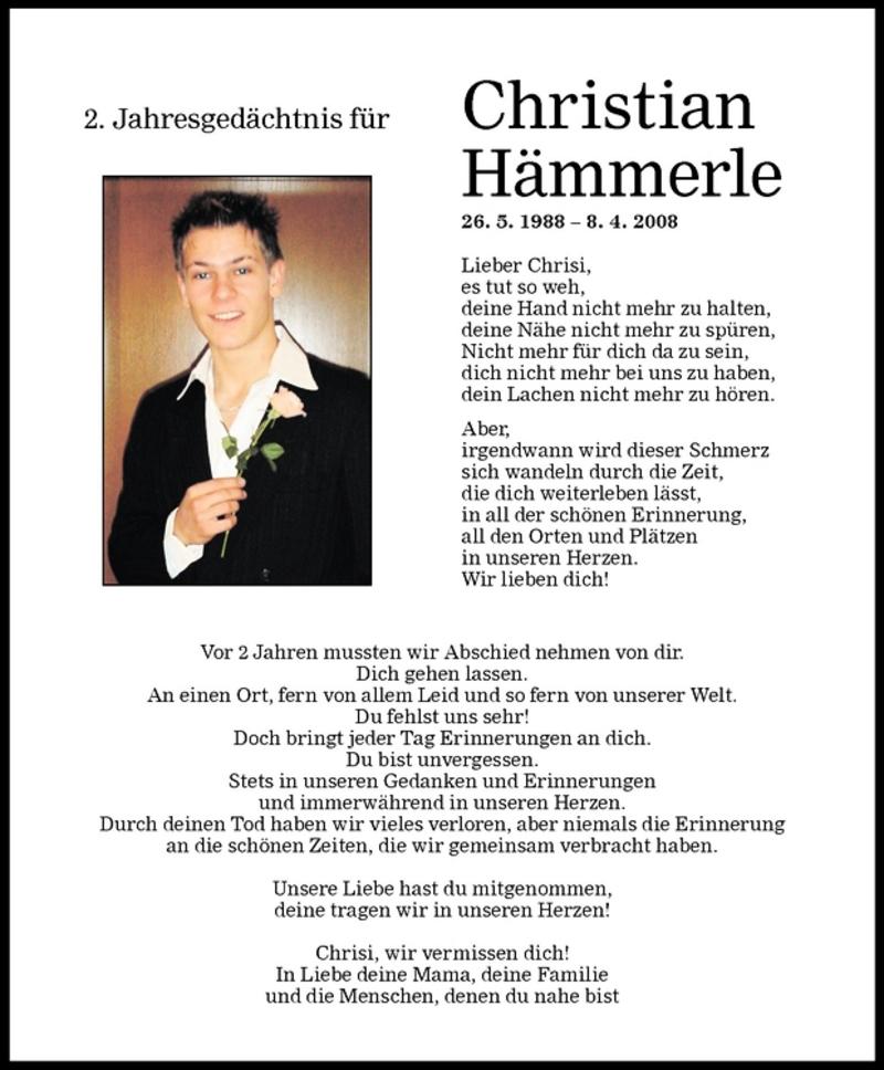  Todesanzeige für Christian Hämmerle vom 08.04.2009 aus Vorarlberger Nachrichten