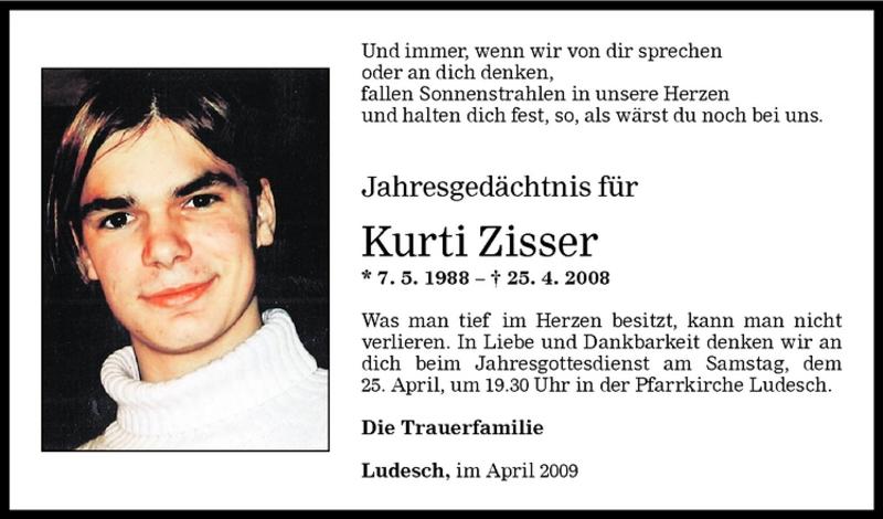  Todesanzeige für Kurt Thomas Zisser vom 24.04.2009 aus Vorarlberger Nachrichten