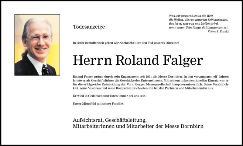  Todesanzeige für Roland Falger vom 20.05.2009 aus Vorarlberger Nachrichten