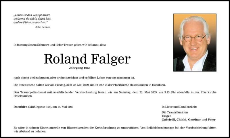  Todesanzeige für Roland Falger vom 20.05.2009 aus Vorarlberger Nachrichten