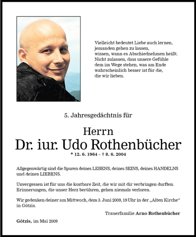 Todesanzeige für Udo Rothenbücher vom 30.05.2009 aus Vorarlberger Nachrichten