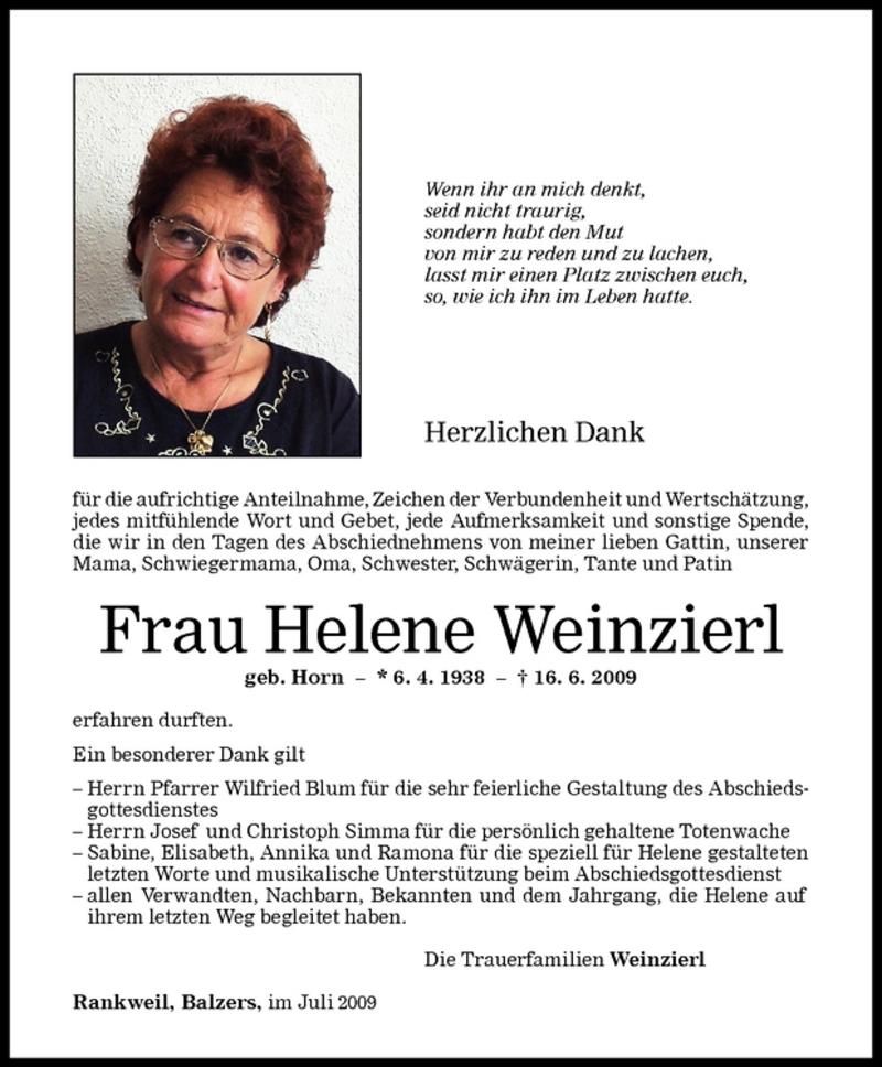  Todesanzeige für Helene Weinzierl vom 04.07.2009 aus Vorarlberger Nachrichten