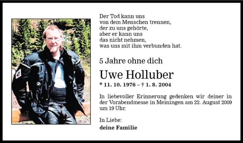  Todesanzeige für Uwe Holluber vom 19.08.2009 aus Vorarlberger Nachrichten